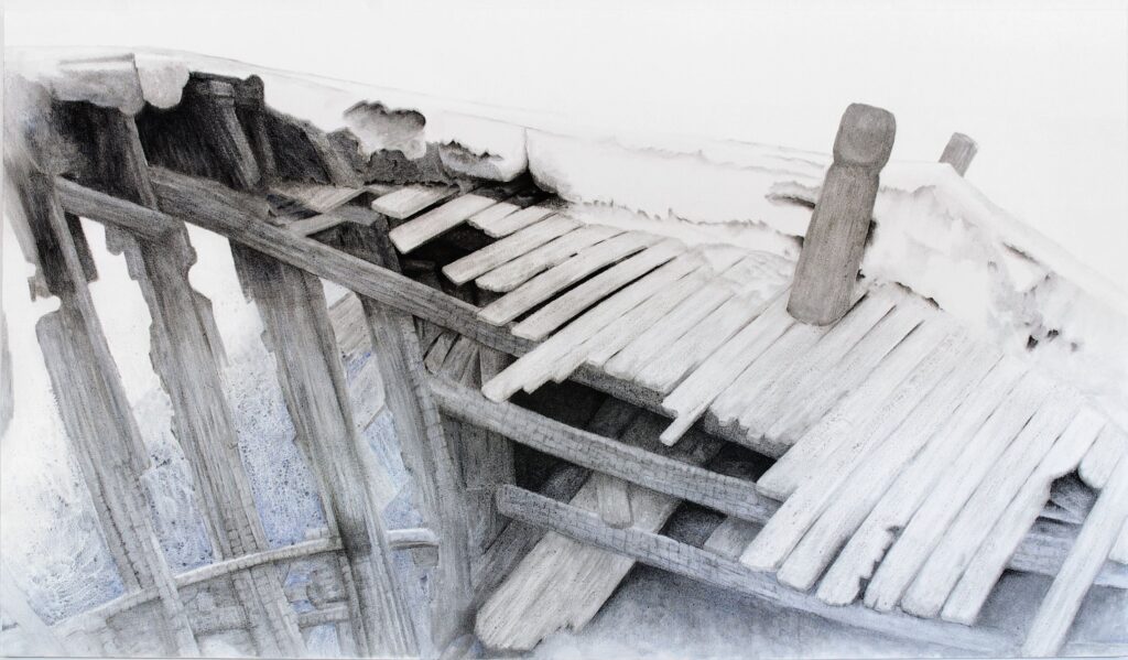 Σωτήρης Σόρογκας - Θαλασσινά ερείπια (Ακρυλικό, κάρβουνο) 150cmx280cm